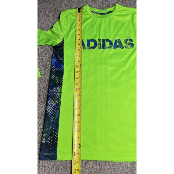 Adidas Boy Size Large Spell Out Logo Fluorescent Green Long Sleeve TShirt School - Picture 10 of 12